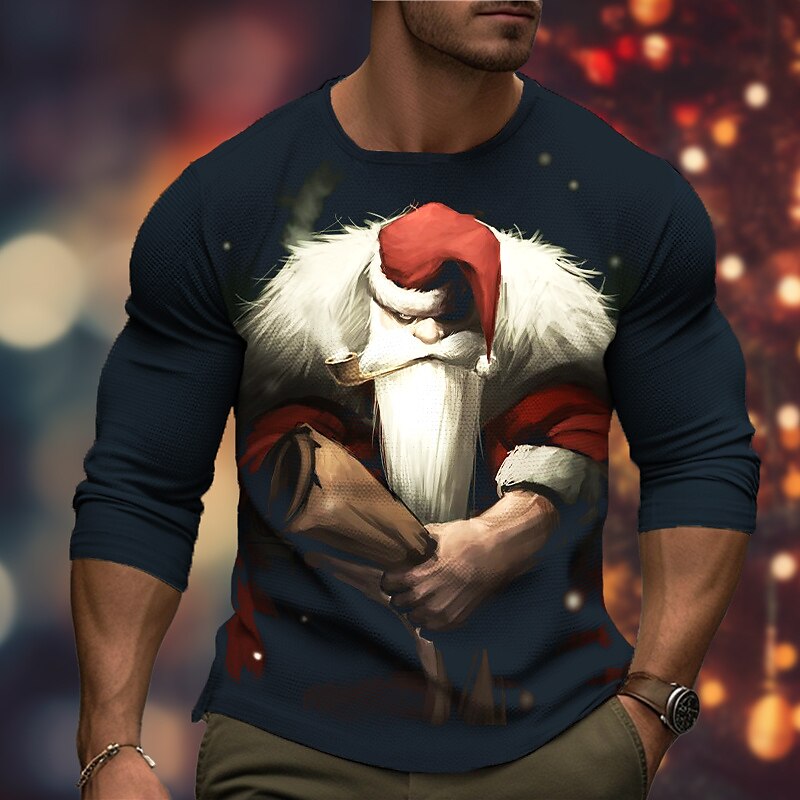 Christmas Men's Santa Claus 3D T-shirts Graphic Santa Claus Fashion Designer Casual 3D Print Tee Sports Outdoor Holiday Going out Black Red Burgundy Long Sleeve Crew Neck Spring & Fall Clothing 2025 - $19.49 –P3