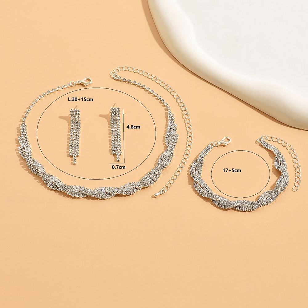Jewelry Set 3pcs Copper Rhinestone 1 Necklace Earrings Bracelets Women's Vintage Fashion Simple Geometrical Geometric Jewelry Set For Party Wedding Guest Daily 2025 - $13.99 –P1