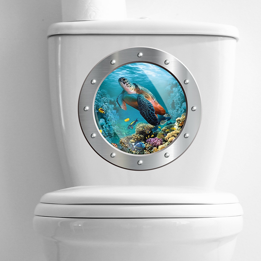 1db 3d teknős vécé matrica, tenger alatti hamis tengeralattjáró ablakminta, öntapadó WC-fedél matricák 2025 - $6.99 –P4