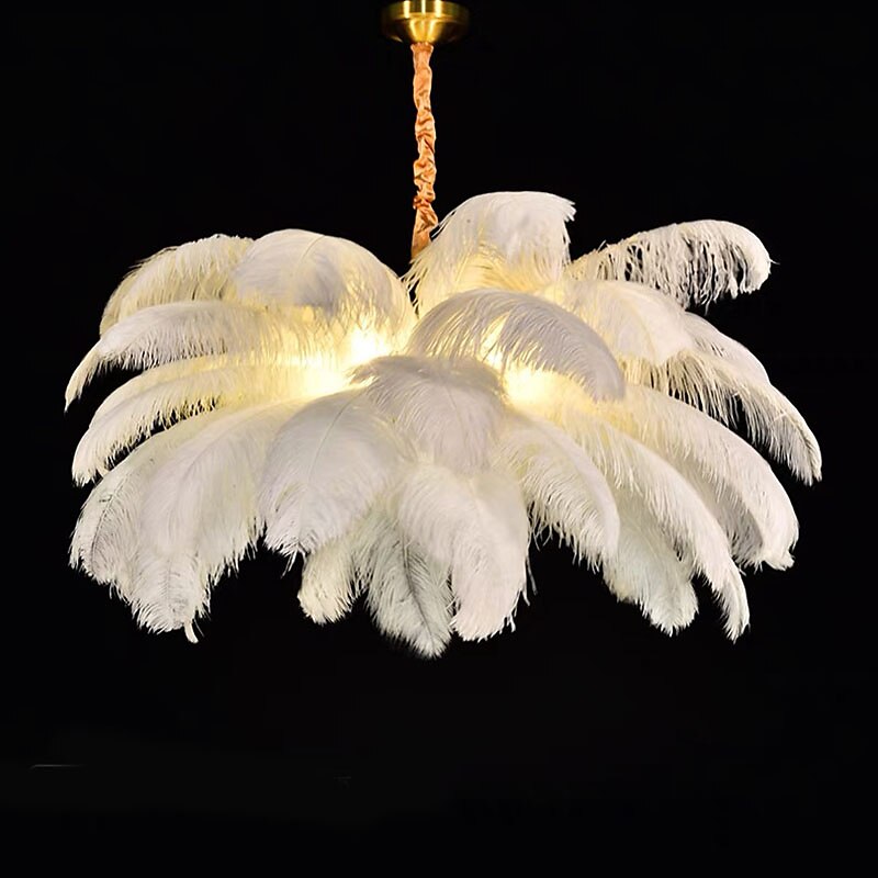 Lampadario A Sospensione A Led Splendido Lampadario A Sospensione Con Bouquet Di Piume Di Struzzo Bianche Extra Large, Lampadario A Sospensione Romantico Per La Camera Da Letto Del Ristorante del 2025 a $481.49 –P5