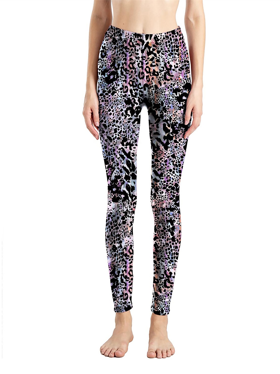 Women's Leggings Active Fashion Full Length High Waist Leopard Gradient Snake Print Elastic Waist Print Breathable Soft Comfortable Micro-elastic Outdoor Vacation Home Leopard Print 0358 blue and 2025 - $13.99 –P15