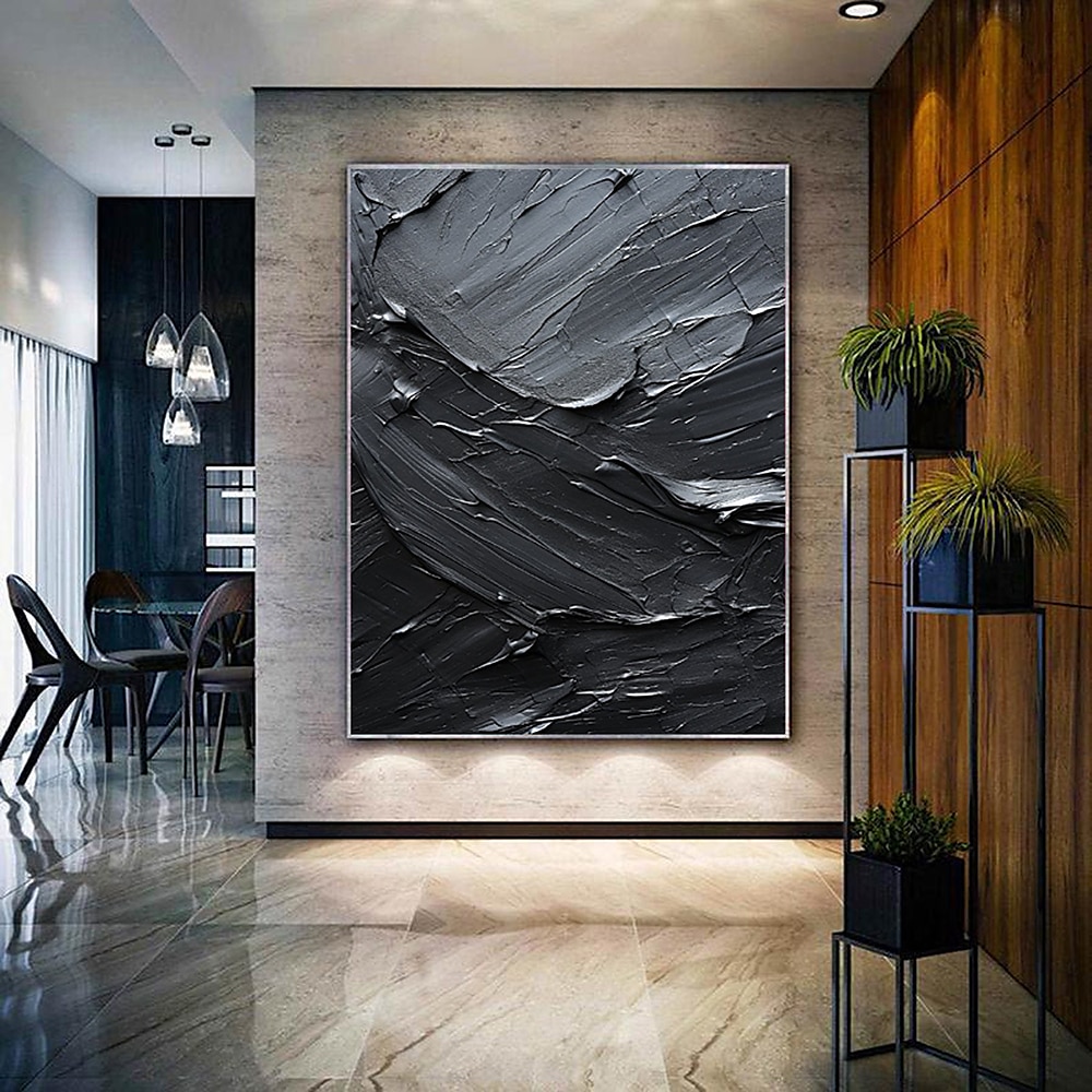 Handgefertigtes, rein schwarzes Strukturgemälde, handgemaltes Ölgemälde, Wandkunst, großes Gemälde, Spachtel, abstraktes Gemälde, handgemalte Acrylgemälde, Dekor, gerollte Leinwand 2025 - $77.99 –P4