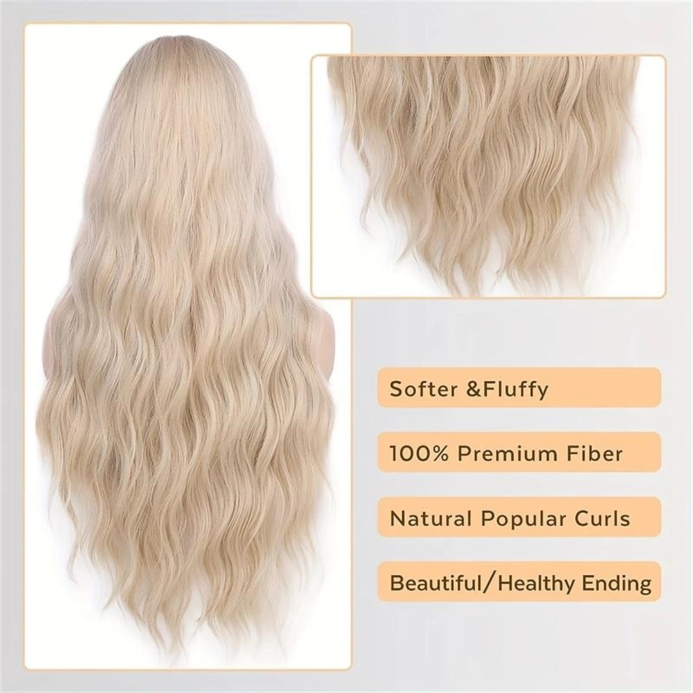 Long Platinum Blonde Wig  28 Inch Natural Wavy Blonde Wig Middle Part Blonde Wig Synthetic Hair Blonde Wigs For Women 2026 - $21.99 –P3