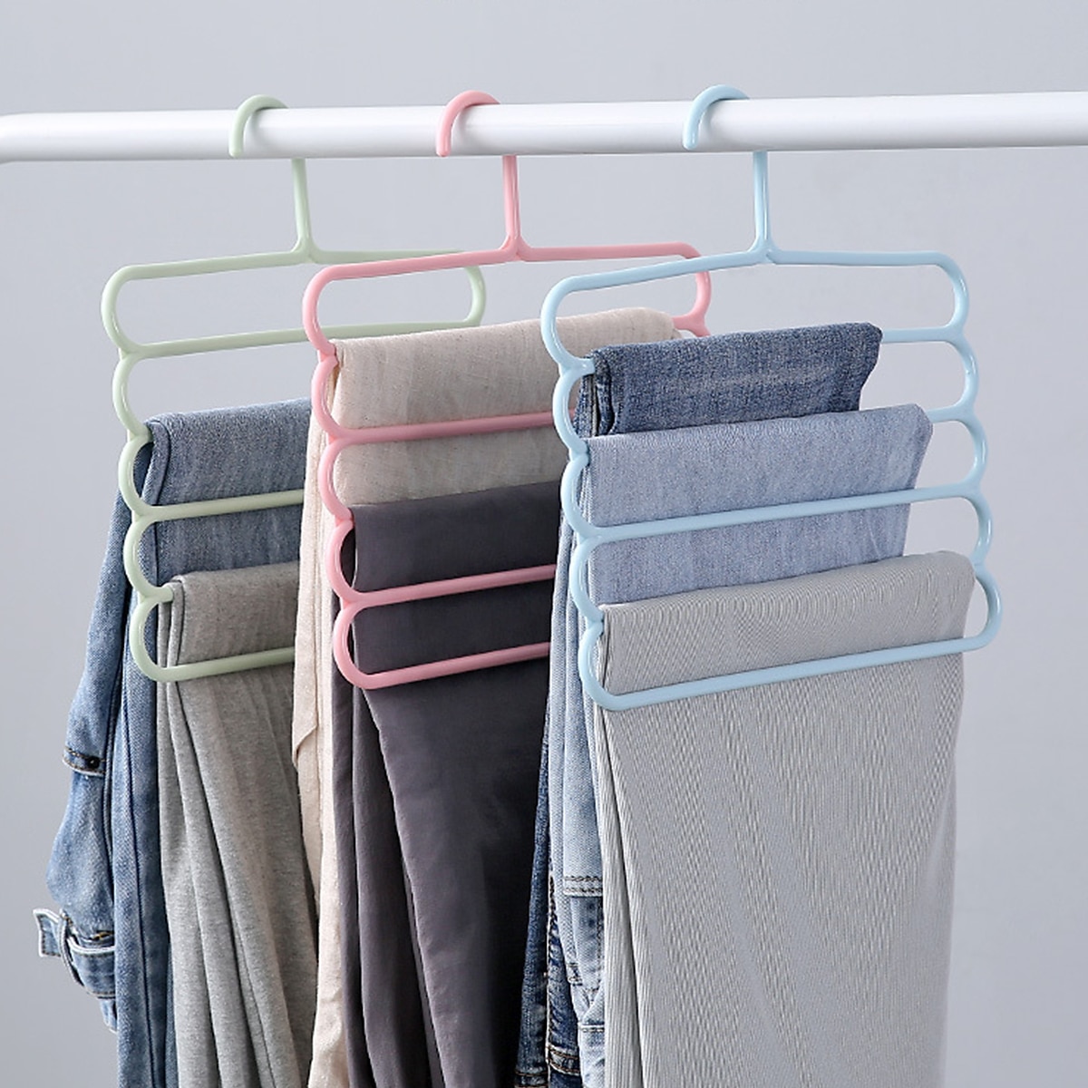 10 stuks gekleurde antislip meerlaagse broekrek multifunctionele garderobe 5-laags hangende broekrek sjaalrek sjaal stropdas hanger 2025 - $9.49 –P3