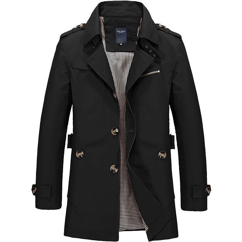 Herr Övergångsjacka Trenchcoat Utomhus Alla årstider Polyester Vindtät jacka Ytterkläder Kläder Streetwear Slät Framficka Kavajslag Enkelknäppt 2025 - $45.99 –P6