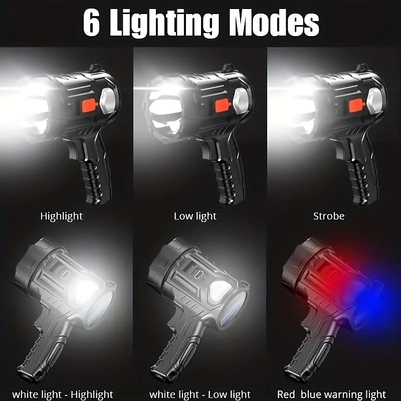 Holofote portátil de 1 unidade, luz de flash forte, tocha doméstica led poderosa, lanterna de pesca à prova d'água ao ar livre, holofote recarregável usb com filtro de lente de 3 cores vermelho azul de 2025 por $24.99 –P3