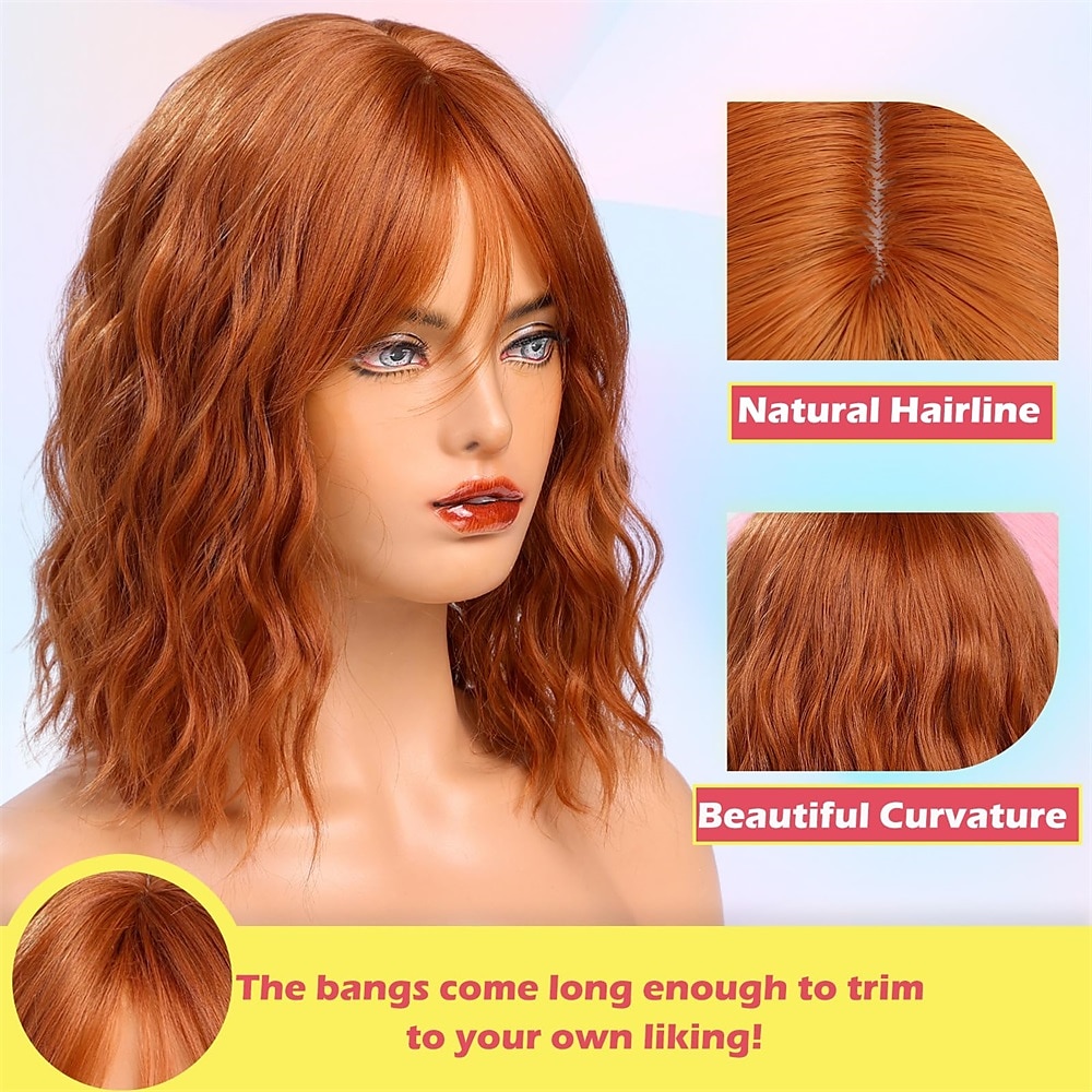 Auburn Bob Wigs for Women Synthetic Wavy Curly Hair Wig with Bangs for Daily Use Christmas Party Wigs 2025 - $21.99 –P3