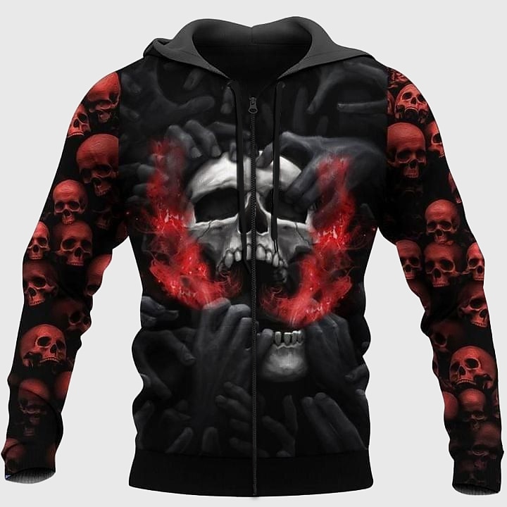 Pánské Lebky Novinka Kapuce Kapucky Mikina Módní Chladný Dlouhý rukáv Kapuce Dovolená předvečer Všech svatých Streetwear Černá Rubínově červená Tisk Jaro & podzim Návrhář 2025 - $29.99 –P1
