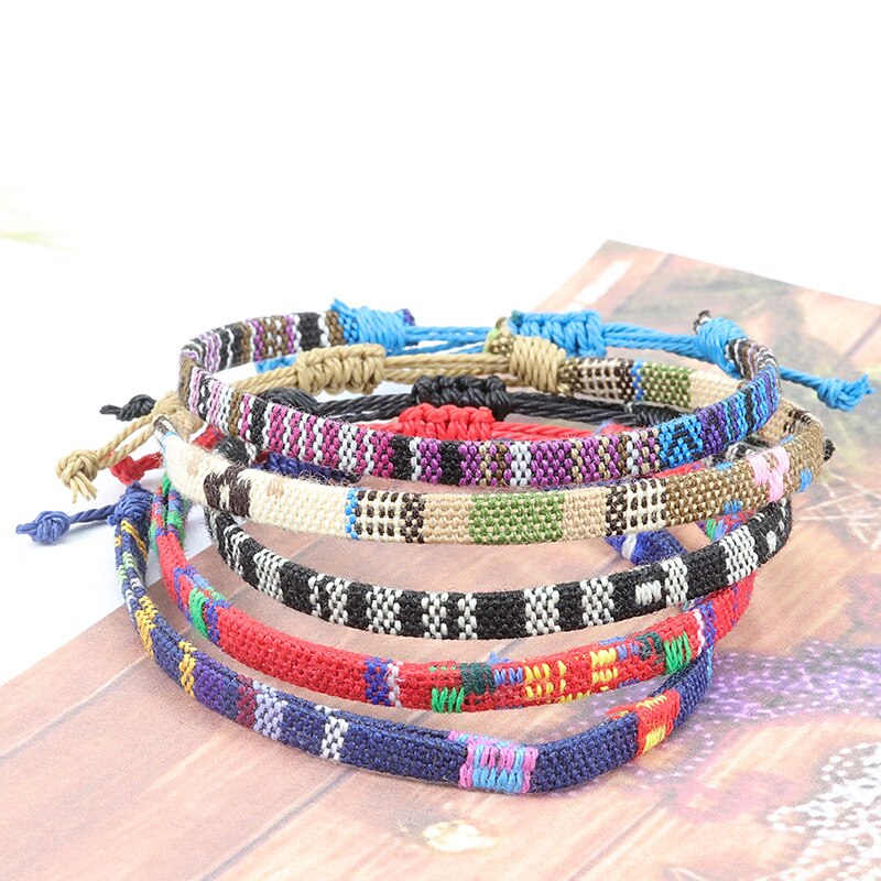 5 pezzi casuali di vendita calda in tessuto di cotone e lino in stile nepalese, catena alla caviglia arcobaleno, corda per caviglia per attività versatile e colorata del 2025 a $14.99 –P3