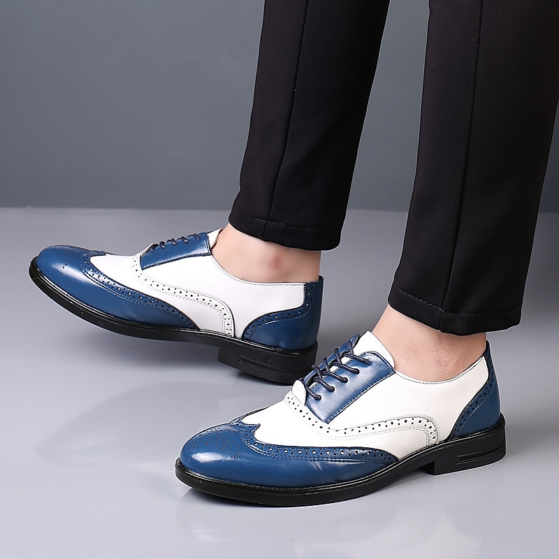 pantofi oxford brogue alb-negru pentru bărbați cu design în vârful aripii, detalii perforate pentru evenimente formale și petreceri nunți 2025 - $34.99 –P4