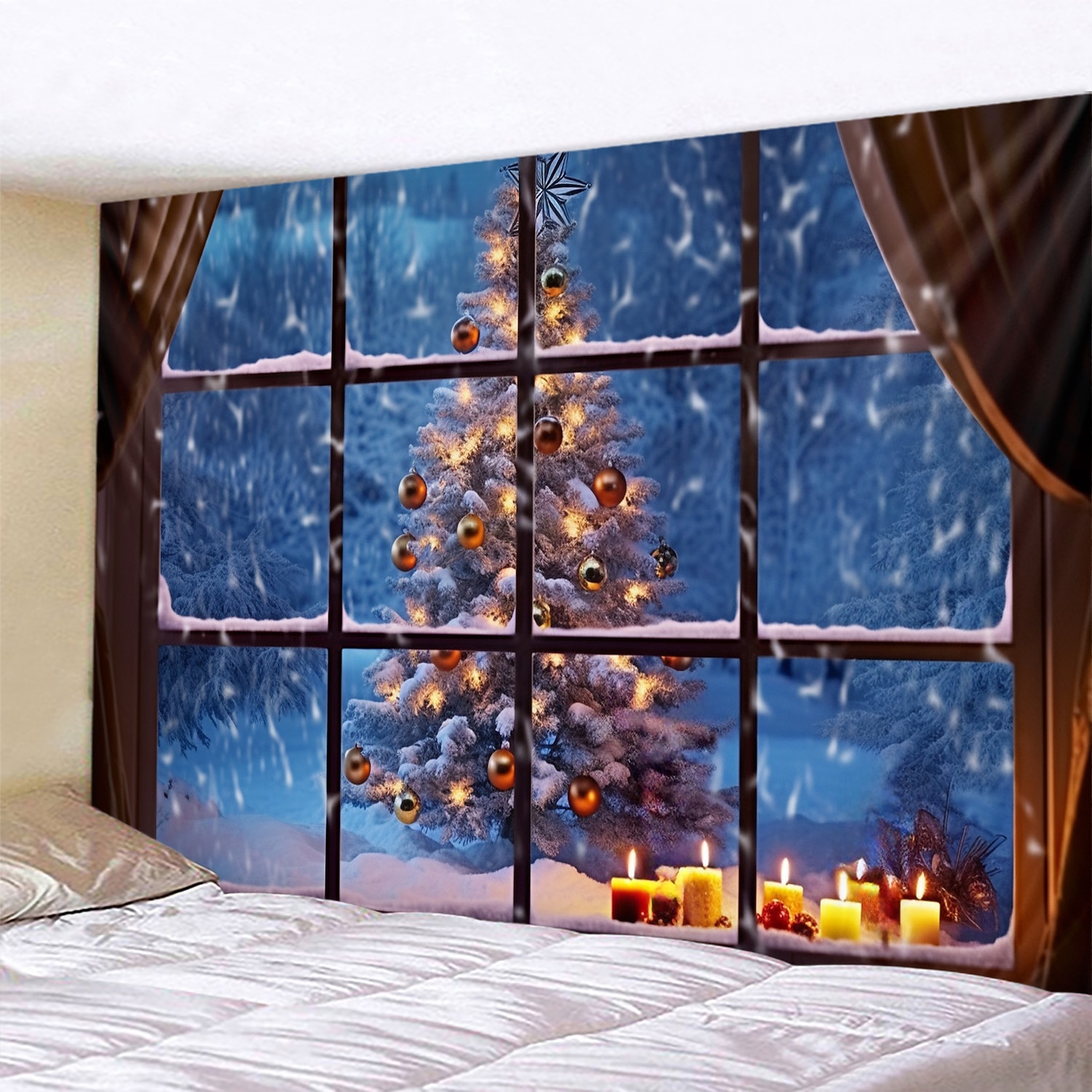 Christmas Decorations Hanging Tapestry Christmas Tree Winter Snow Wall Art Xmas Large Tapestry Mural Decor Photograph Backdrop Blanket Curtain Home Bedroom Living Room Decoration Window View 2025 - $14.49 –P5