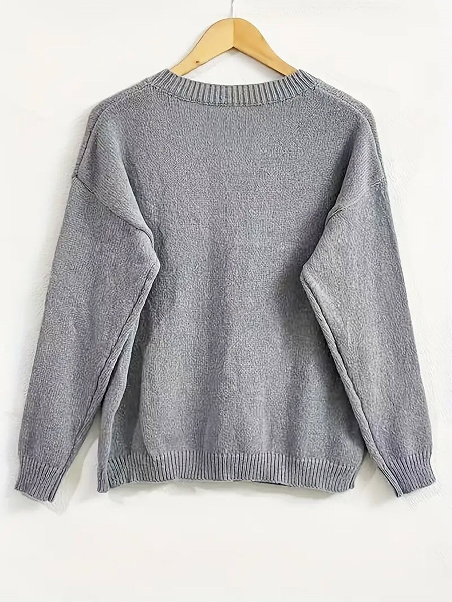 Women's Cardigan V Neck Ribbed Knit Polyester Button Knitted Fall Winter Regular Outdoor Holiday Going out Stylish Casual Soft Long Sleeve Pure Color Gray S M L 2023 - US $29.99 –P2