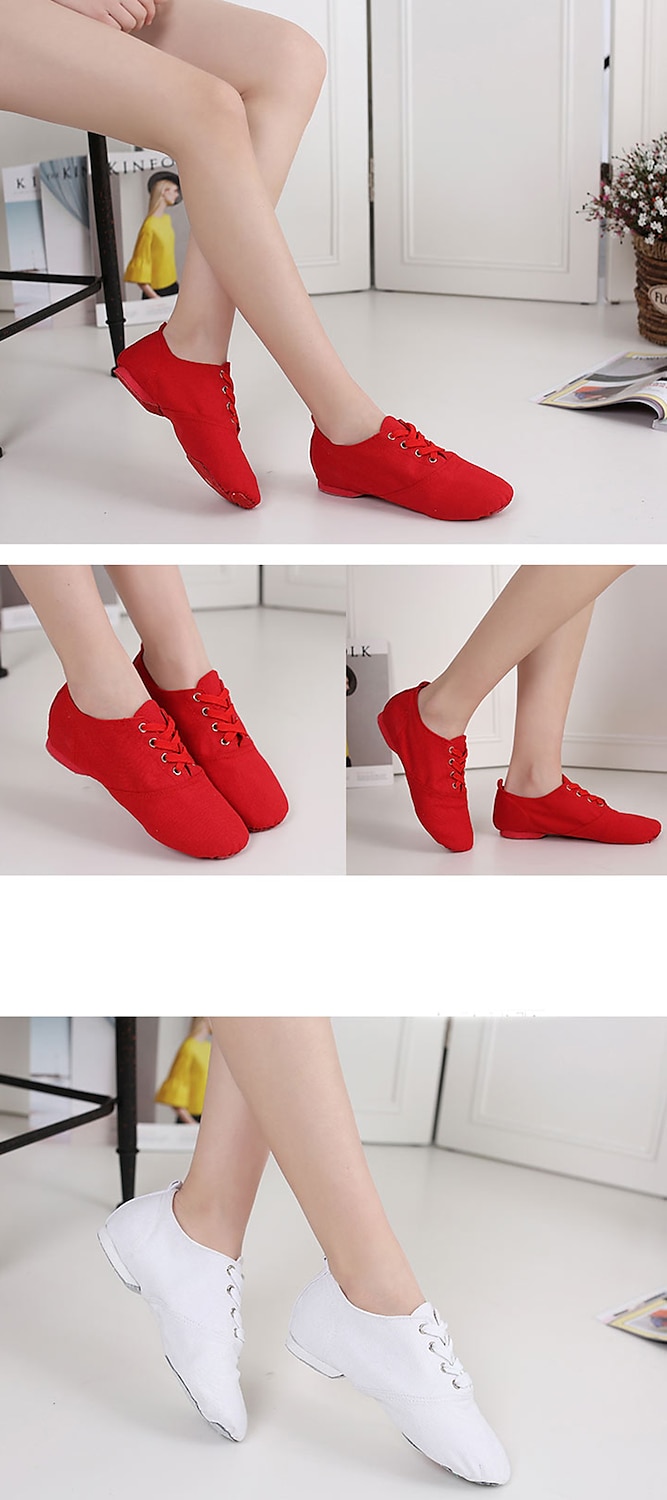 Men's Jazz Shoes Practice Trainning Dance Shoes Stage Performance Flat Sneaker Flat Heel Lace-up White Black Red 2025 - $24.99 –P1