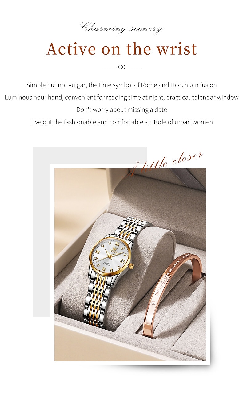OLEVS 6673 Fashion Business Silver Stainless Steel Women Mechanical Watches Top Brand Luxury Waterproof Automatic Watch 2025 - $104.99 –P2