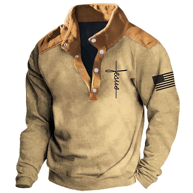 Men's Cross Jesus National Flag Sweatshirts Sweatshirt Long Sleeve Sweatshirt Stand Collar Daily Casual Vintage Retro 3D Print Vacation Sports Outdoor Holiday Print Spring &  Fall 2025 - $33.99 –P2