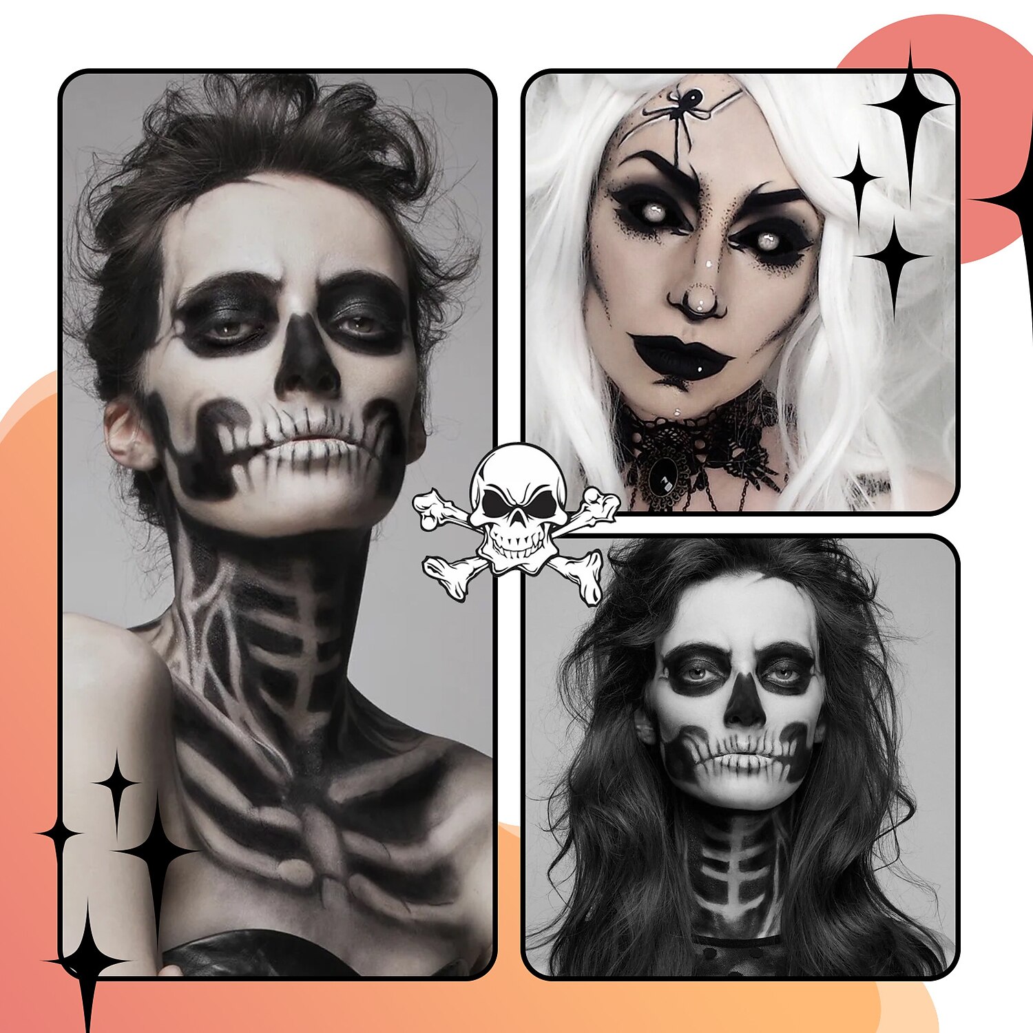 Halloween-Make-up-Set – schwarze, weiße Körperfarbe auf Ölbasis für Erwachsene – perfekt für Joker-, Zombie-, Vampir- und Skelett-Cosplay – langlebig und einfach aufzutragen 2025 - $10.99 –P4