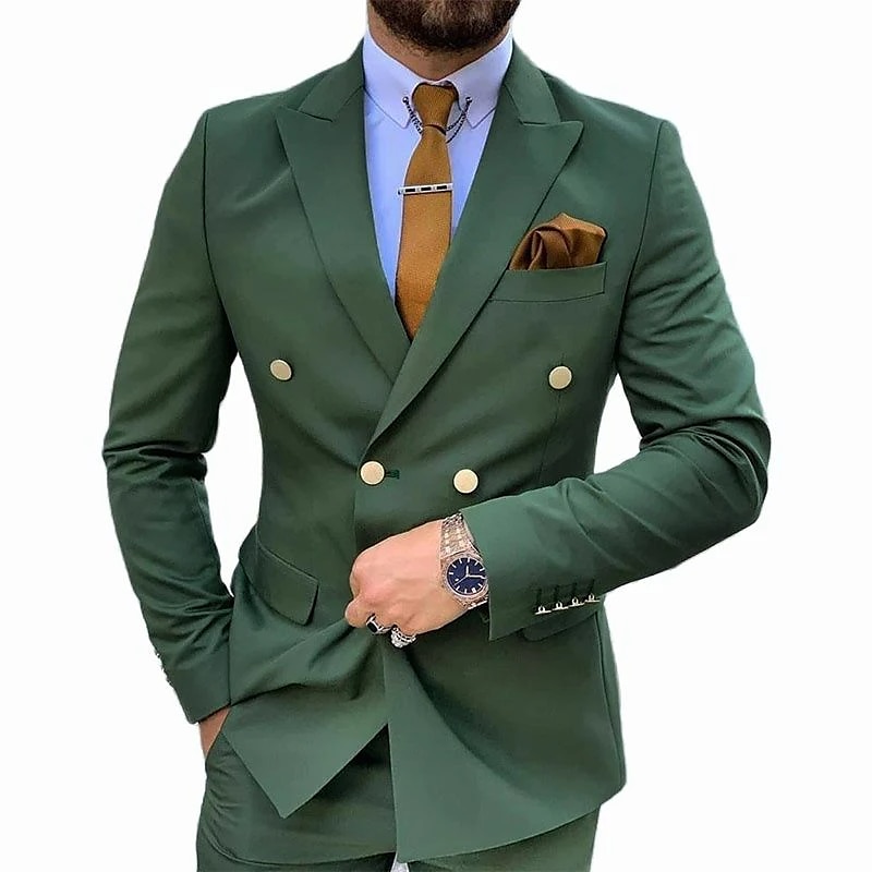 Ternos Masculinos para Casamento Trajes de Homecoming Verde Escuro Cor Sólida Ajuste Padrão 2 Peças Com Seis Botões de 2025 por $122.99 –P5