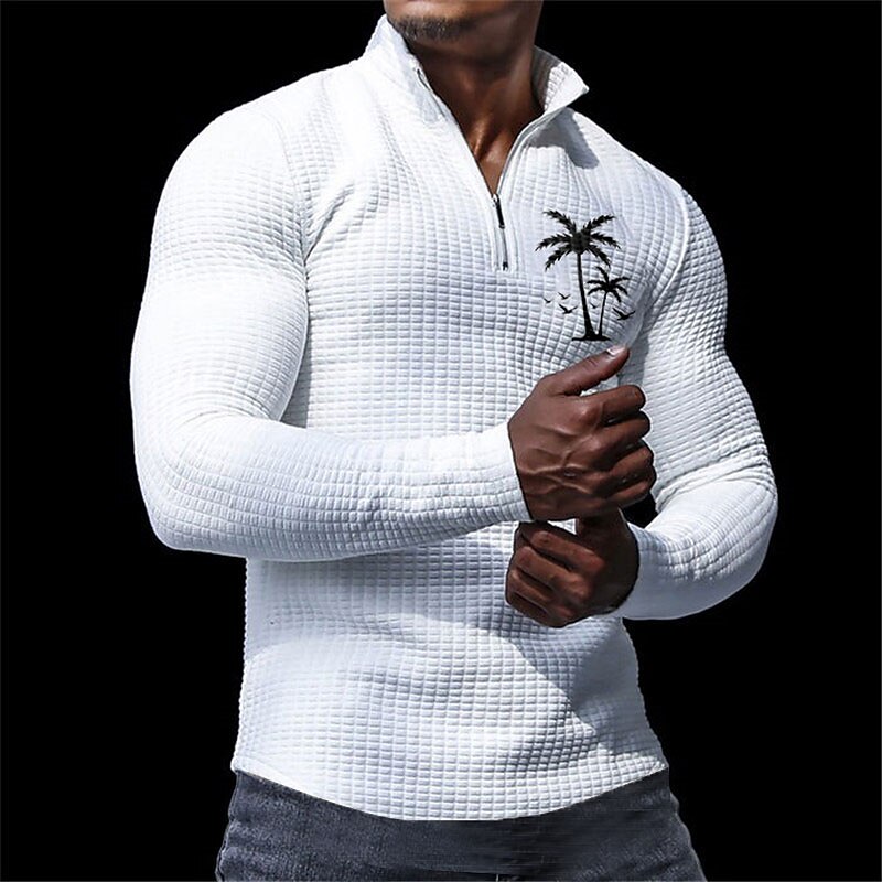 Homme Chemises Polo Gaufre Polos de Golf manche longue Polos Fermeture éclair Occasionnel Décontracté Quotidien Automne & Hiver Noir Blanche Abricot de 2025 ? $23.99 –P1