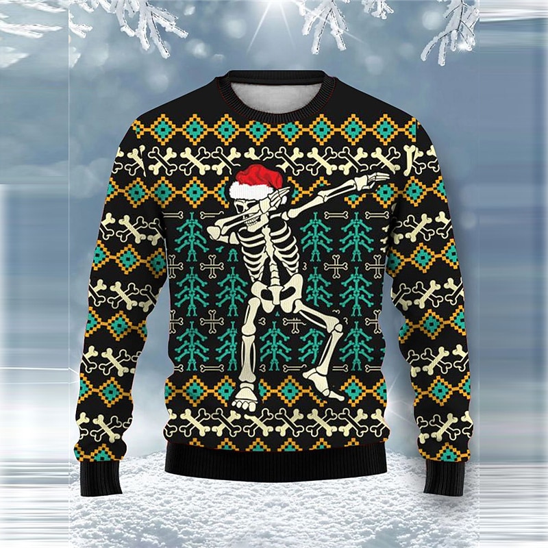 hässlicher Weihnachtspullover lustige Pullover für Herren Weihnachtsmann Retro Vintage Gothic Print Strickpullover Strickmode Silvesterpullover Outdoor Alltag Urlaub Langarm Schwarz Rot Herbst Winter 2025 - $38.99 –P1