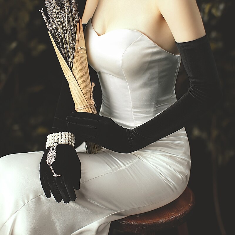 Samt Oper Länge Handschuh Moderner Stil  Handschuhe mit Solid Hochzeit  Party Handschuh Kleid zum Beeindrucken 2025 - $29.99 –P1