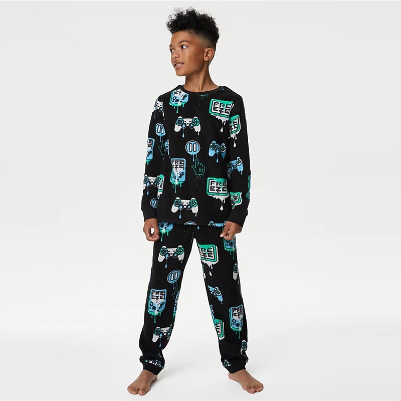 pojkar 3d-spel pyjamasset långärmad 3d-utskrift höst vinter aktiv cool daglig polyester barn 3-12 år crew neck hem causal inomhus normal passform 2025 - $16.49 –P1
