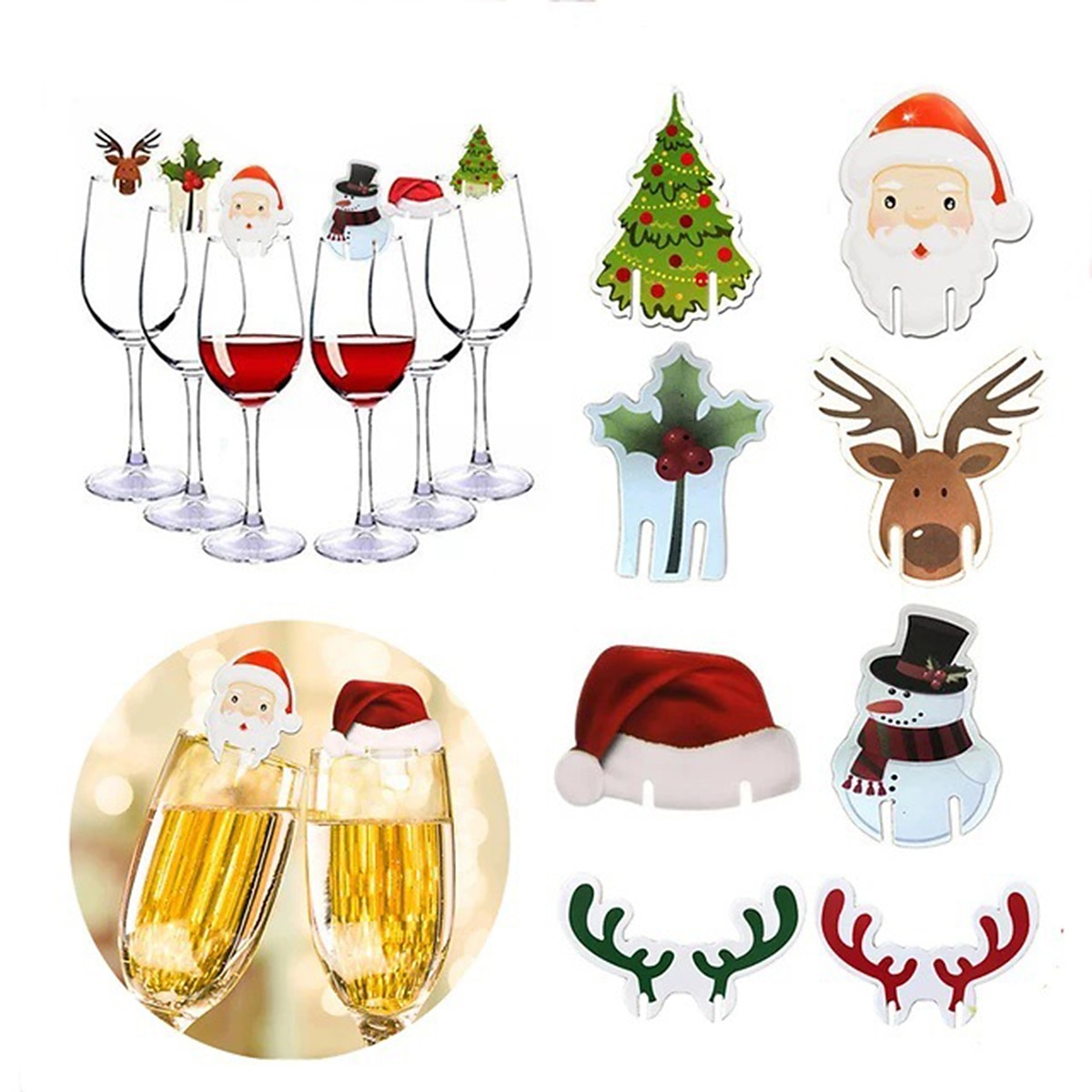 Verre à vin de noël, carte en papier, accessoires de vin pour décoration de fête, ustensiles de bar, 10 pièces de 2025 ? $8.49 –P2