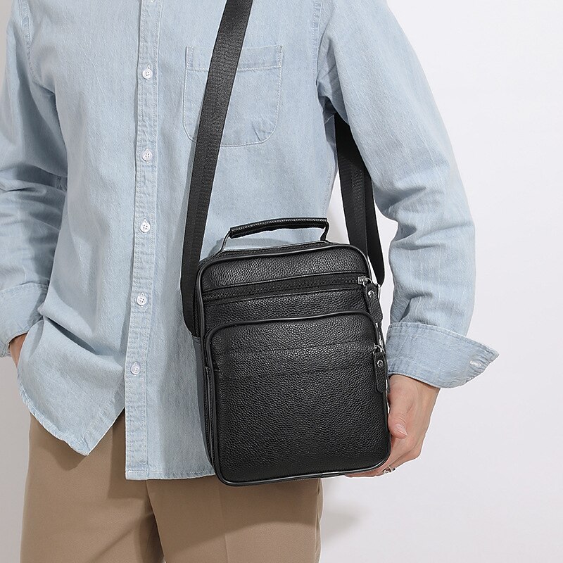 Voor heren Crossbody zak Schoudertas Schooltas Leder Buiten Dagelijks Feestdagen Rits Grote capaciteit waterdicht Lichtgewicht Effen Kleur Zwart 2025 - $29.99 -P2