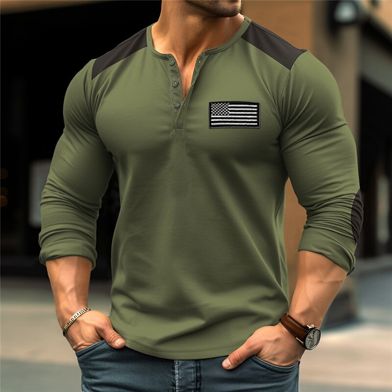 Férfi Gombos póló Henley ing Tee Top Hosszú ujjú ing Hosszú ujj Henley Tavasz & Ősz Színes Zászló Divat Dizájn Alap Hímzett Vakáció Utca Alkalmi Fekete Fehér Khakizöld Férfi felső póló 2025 - $8.39 –P2