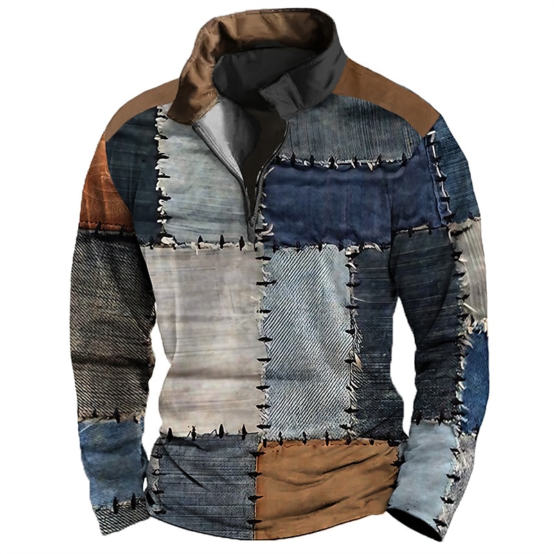 Męskie Kolorowy blok Sweter z zamkiem Bluzy Bluza na zamek Bluza z kapturem na zamek błyskawiczny Długi rękaw Podkoszulek Quarter Zip Codzienny Hip hop Druk 3D Urlop Sporty na świeżym powietrzu Święto 2025 - $28.99 –P1