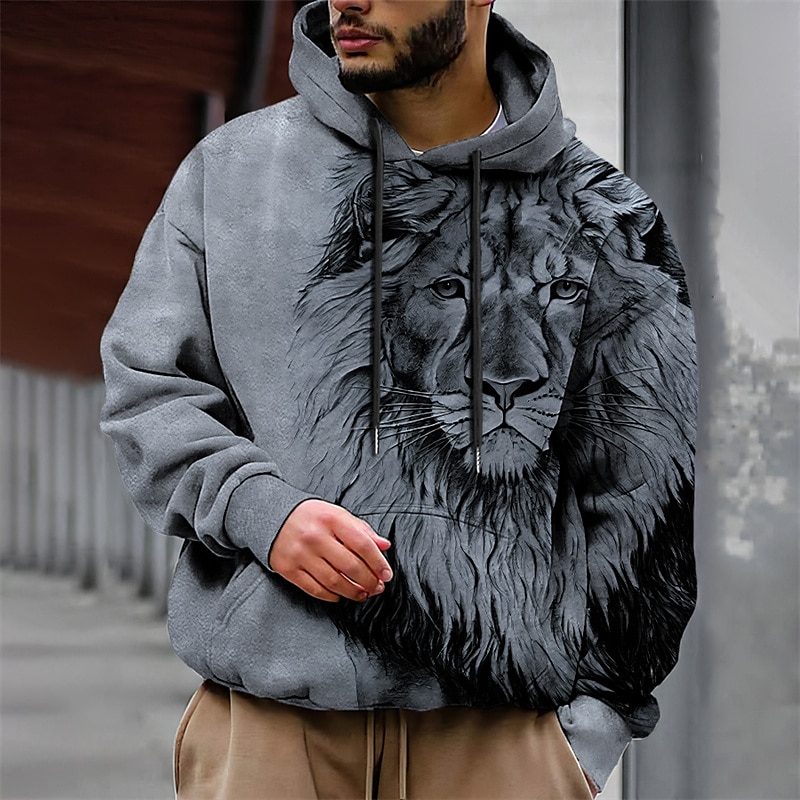 Men s Graphic Lion Hoodie Hoodies Sweatshirt Hoodie Long Sleeve Hooded Sweatshirt Hooded Fashion 3D Print Sports Outdoor Holiday Vacation Brown Green Print Front Pocket Spring Fall Designer 2024 31.99