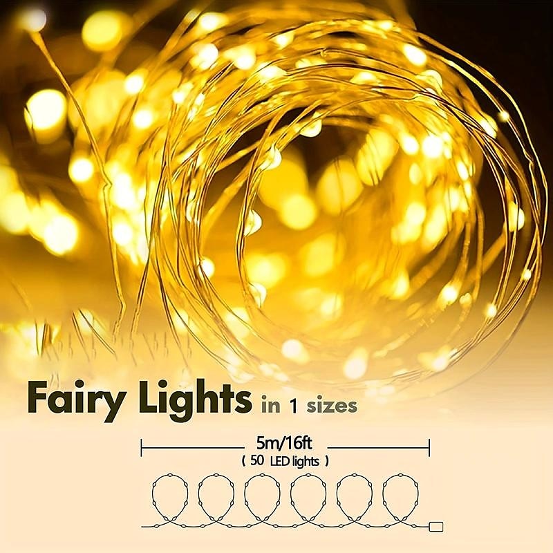 1 pack 50 LED Fairy Lights - 5 Meter, 3AA Battery Powered, Perfect for Christmas, Weddings, Parties, Family Vacations, Gatherings, and More - Always On 2025 - $11.49 –P1