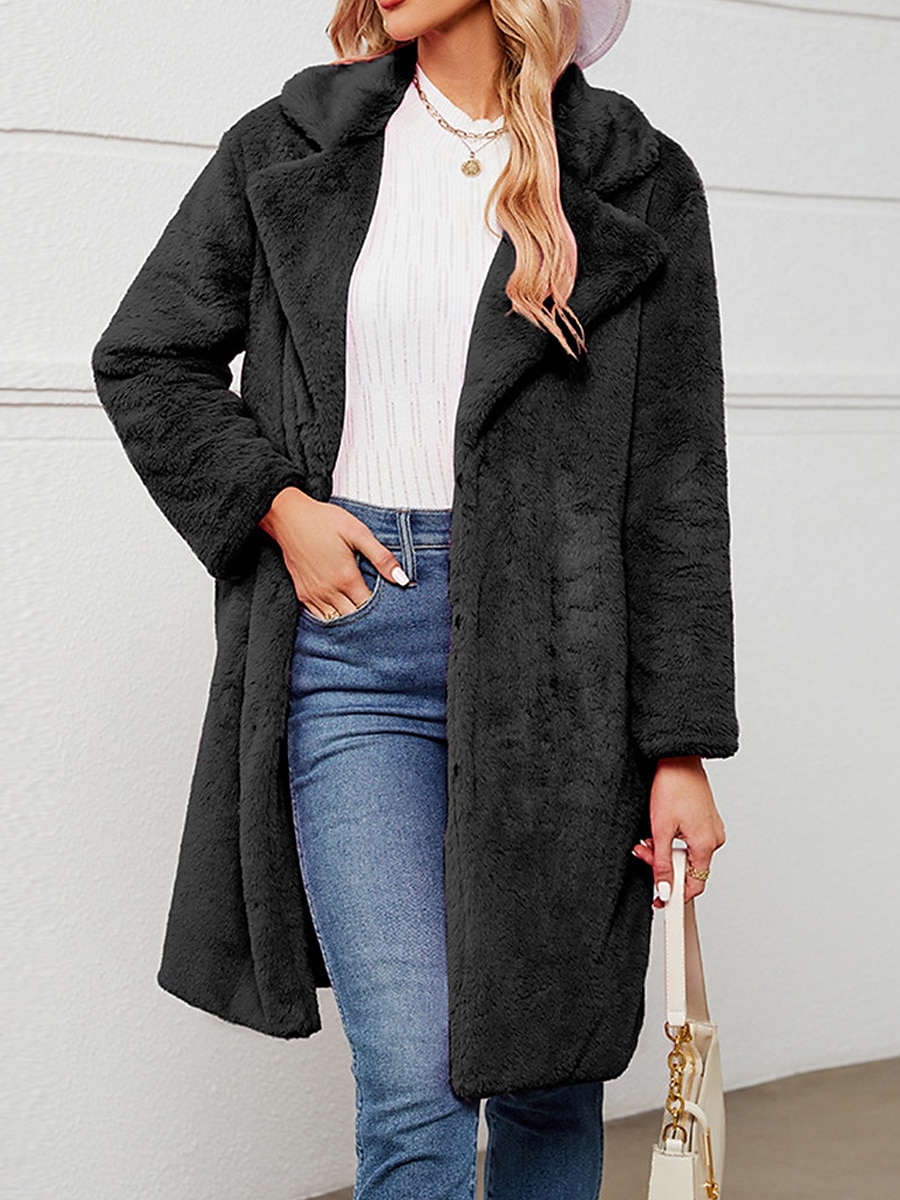 Dame Fleece-jakke Teddyfrakk Hold Varm Pustende Fleece Lined Fritid Gate stil عادي Feriereise Gate Dagligdagstøy Ut på byen Åpen Forside Lang Aftæpning Normal Langermet Yttertøy Svart Vin Fuksia Høst 2025 - $41.99 –P8