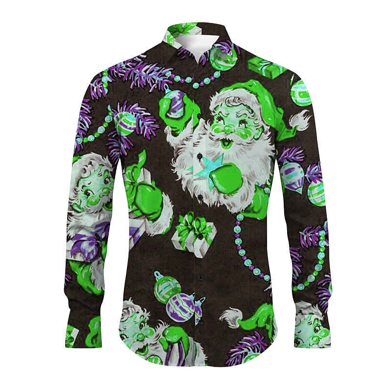 jul herr jultomten tryckta skjortor jultomten ledig långärmad daglig klädsel gå ut hösten & vinter turndown tryck button-down gul röd lila grön 4-vägs stretchtyg 2025 - $26.99 –P4