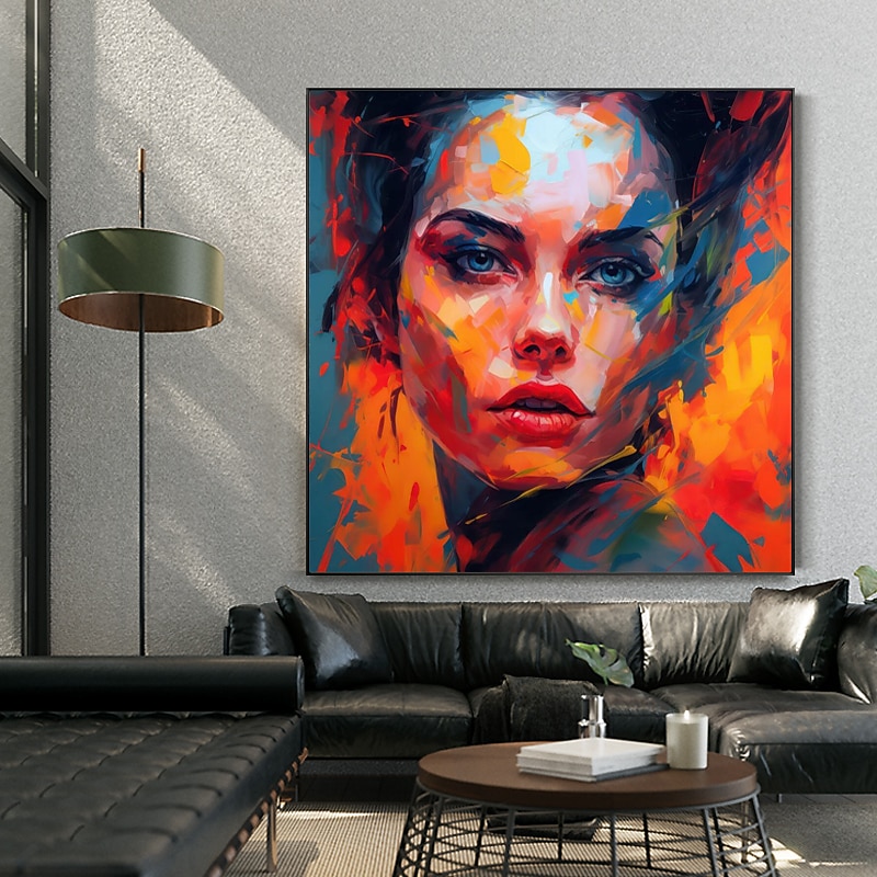 Best on Canvas Handmade Abstract Portrait Oil Painting The Hot Color Hand-Painted Knife David Palette Woman Face Oil Paintings 2025 - $123.99 –P5