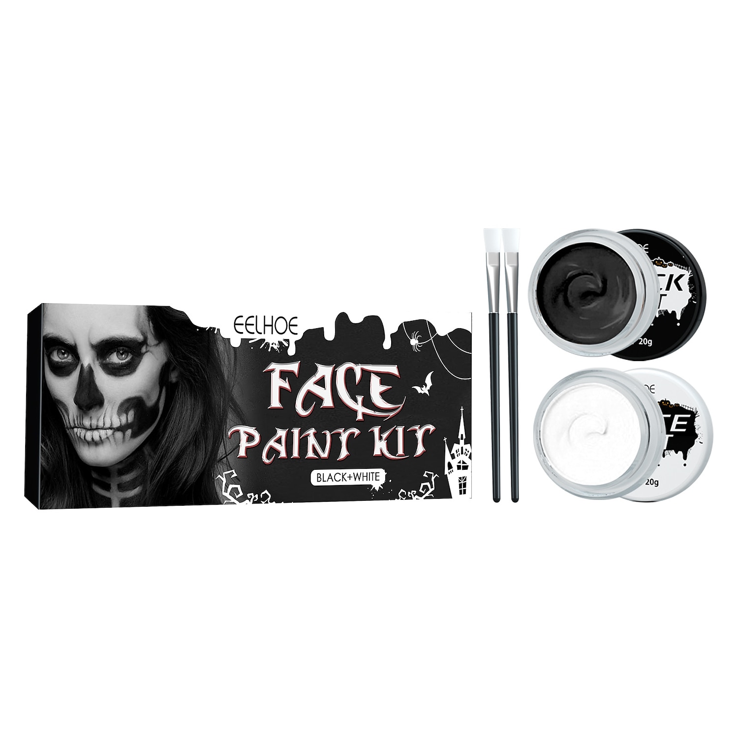 Halloween-Make-up-Set – schwarze, weiße Körperfarbe auf Ölbasis für Erwachsene – perfekt für Joker-, Zombie-, Vampir- und Skelett-Cosplay – langlebig und einfach aufzutragen 2025 - $10.99 –P2