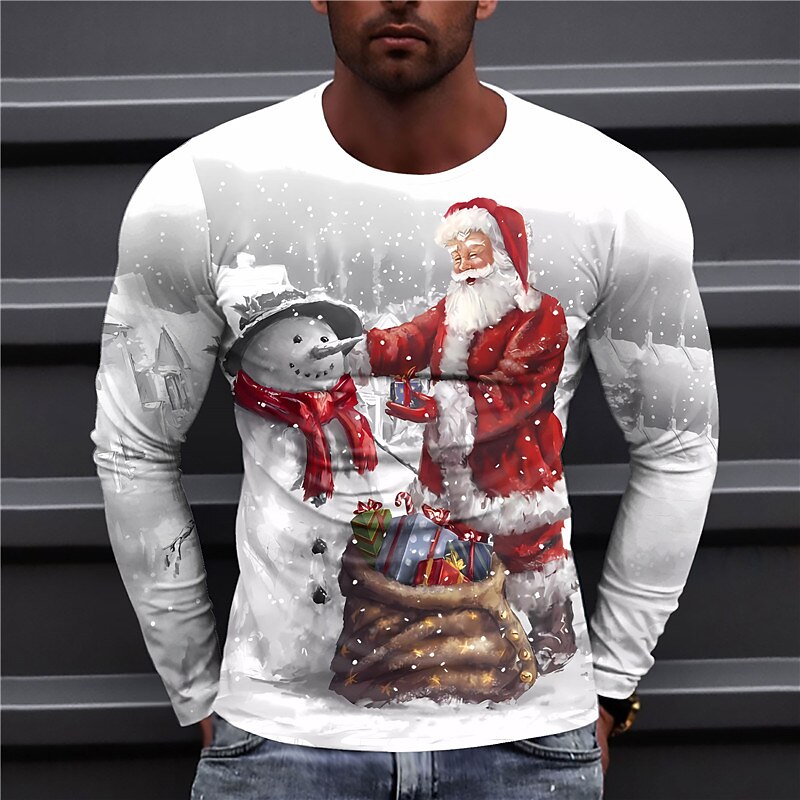 Christmas Men's Graphic Santa Claus T Shirt Long Sleeve T shirt 3D ...