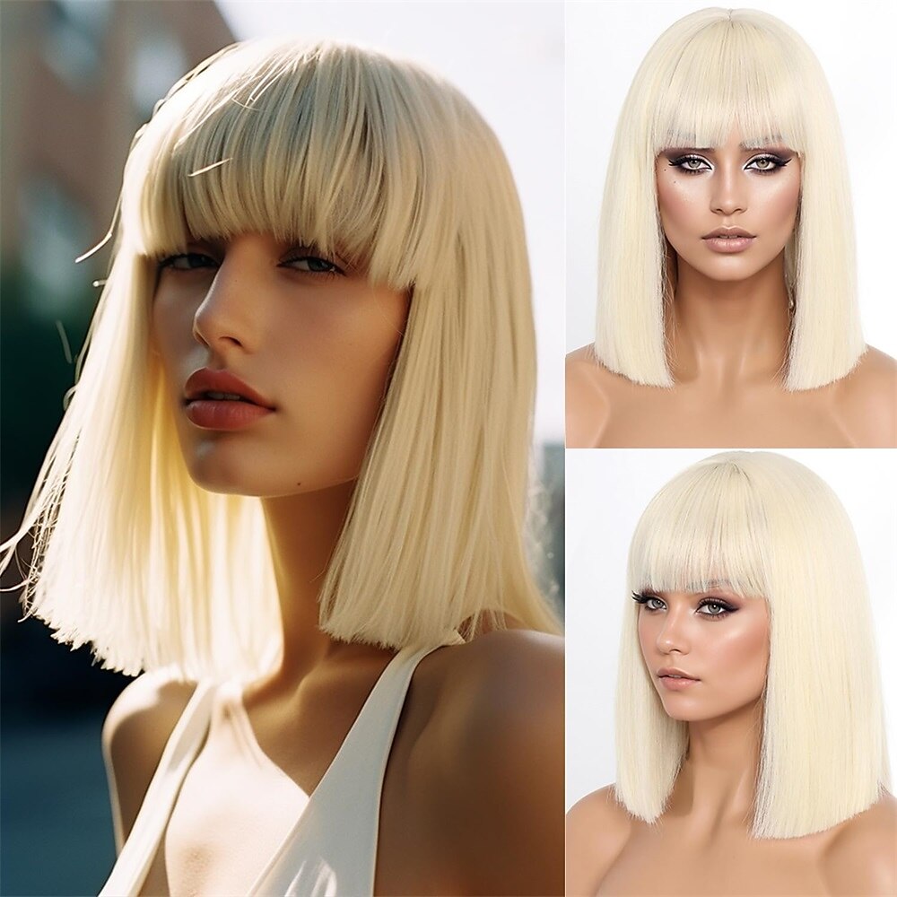 Peluca de carnaval 2026 Rubio Negro Marrón Recto Bob Corta Peluca sintética para festival Carnaval Desfile Cabello para disfraz de cosplay para Mujer 2026 - $24.99 –P1