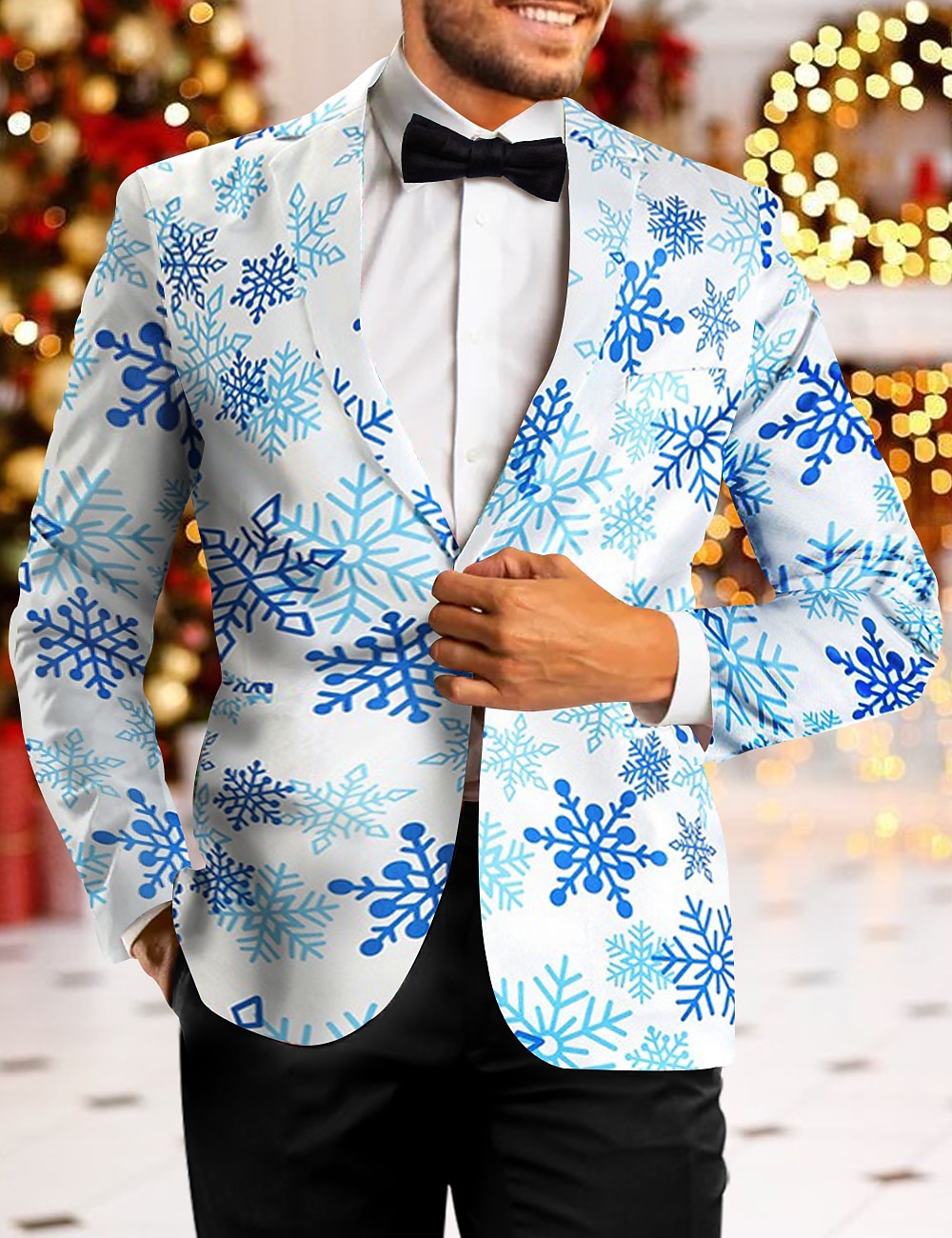 Men's Christmas Ugly Party Blazer Jacket Regular Tailored Fit Snowflake Printing Single Breasted One-button for Dinner Prom Holiday Plus Size Xmas 2023 2025 - $56.99 –P4