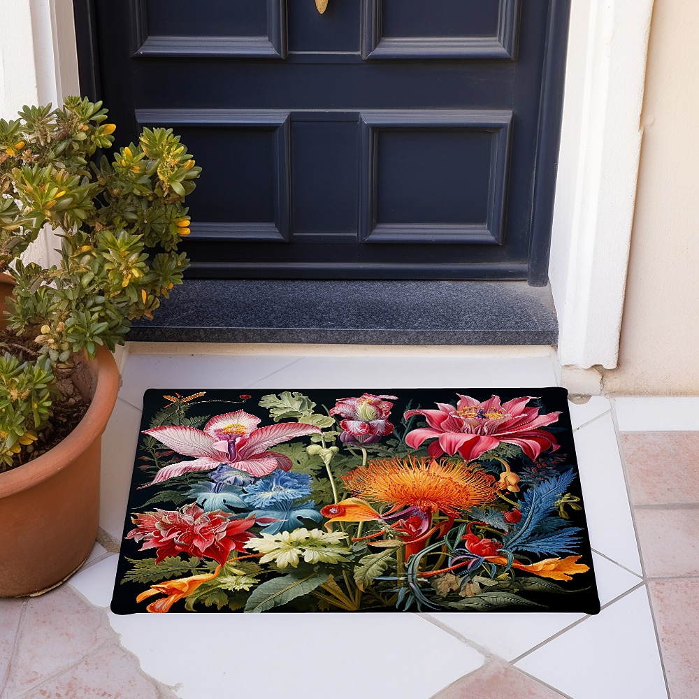 Felpudo de flores de colores, alfombras lavables, alfombra de cocina, alfombra antideslizante a prueba de aceite, alfombra interior y exterior, decoración de dormitorio, alfombra de baño, alfombra de 2025 - $16.99 –P3