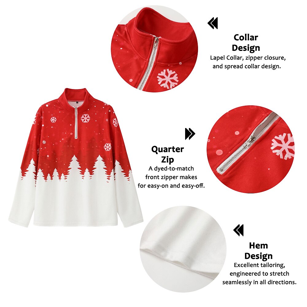 Men's Snowflake Christmas Scene Sweatshirts Sweatshirt Sweatshirt Pullover Quarter Zip Hoodie Long Sleeve Sweatshirt Stand Collar Fashion Cool Daily 3D Print Christmas Vacation Going out Print Spring 2025 - $38.99 –P1
