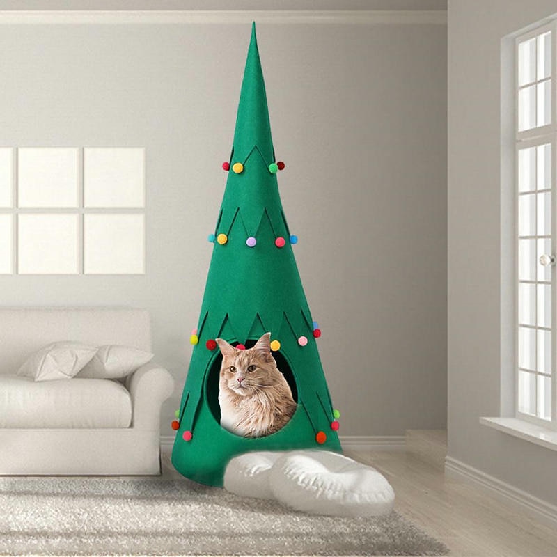 Tente pliable en feutre pour arbre de noël, pour chat et chien, semi-fermée, quatre saisons, à usage général, chenil pour chien et chat de 2025 ? $38.99 –P1