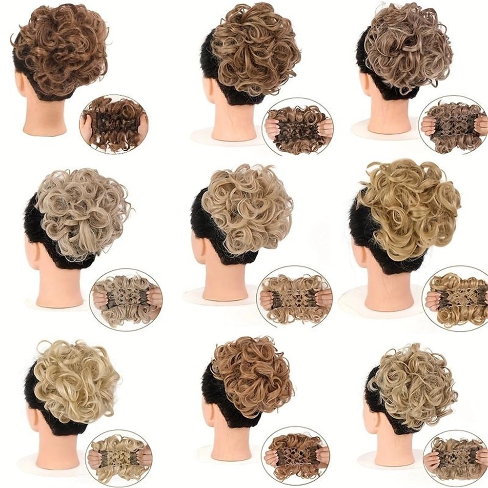 mariée gros chignon en désordre, chignon bouclé synthétique avec clips de peigne, queue de cheveux couverture chignon extension de queue de cheval faux cheveux naturels de 2025 ? $11.99 –P3
