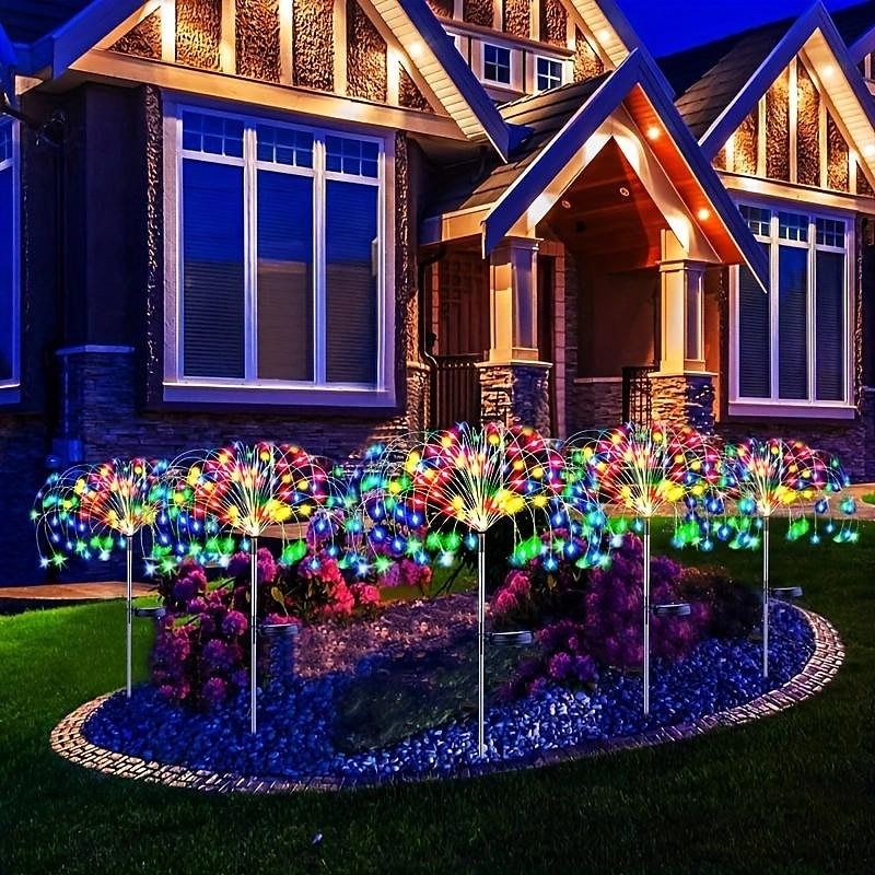 1 confezione di fuochi d'artificio decorativi natalizi a 8 funzioni ad energia solare, luce da prato montata a pavimento, matrimonio festivo, lampada decorativa impermeabile per esterni di Halloween del 2025 a $18.99 –P5