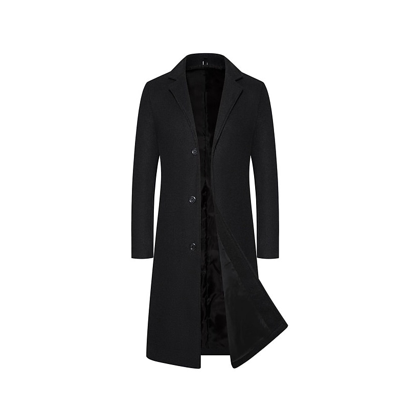 Men's Winter Coat Overcoat Trench Coat Outdoor Daily Wear Fall & Winter Polyester Thermal Warm Windproof Outerwear Clothing Apparel Fashion Streetwear Plain Lapel Single Breasted 2026 - $66.99 –P4