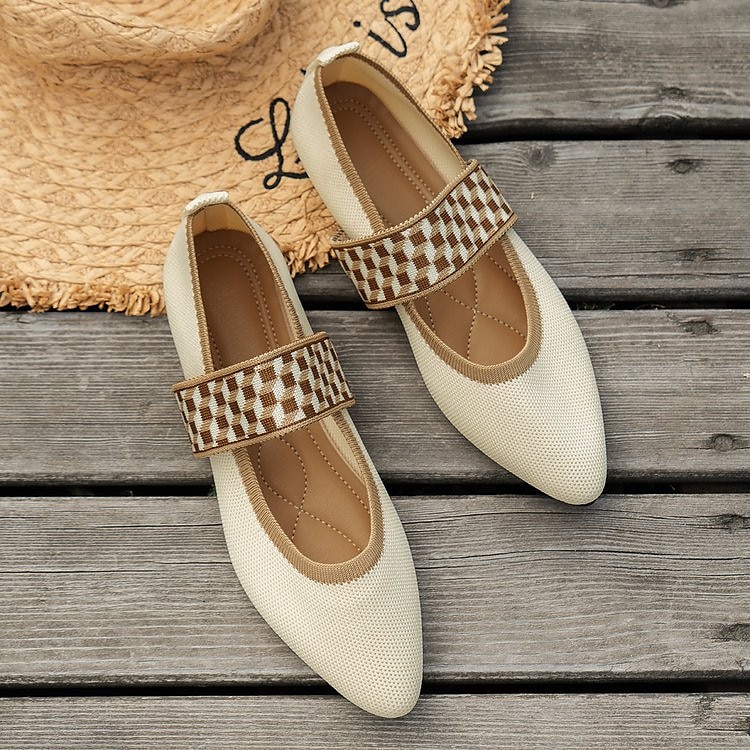 Women's Black Knit Mary Jane Flats – Pointed Toe Stretch Fabric Casual Shoes with Geometric Straps for Work, Travel & Daily Wear 2025 - $19.99 –P22
