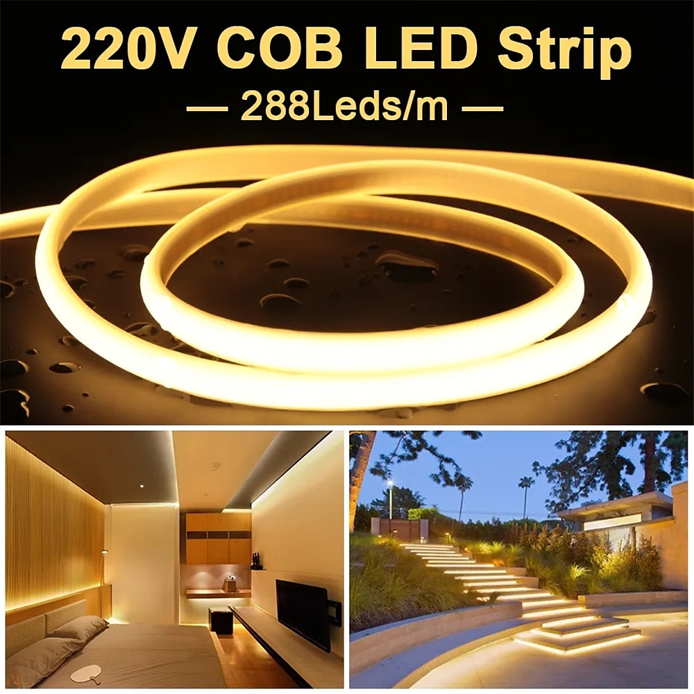 COB LED Strip 288 LEDs/m 220V EU Plug RA90 COB Outdoor Neon Sign Tape White Natural Pink Red For Kitchen Lighting 2025 - $16.49 –P4