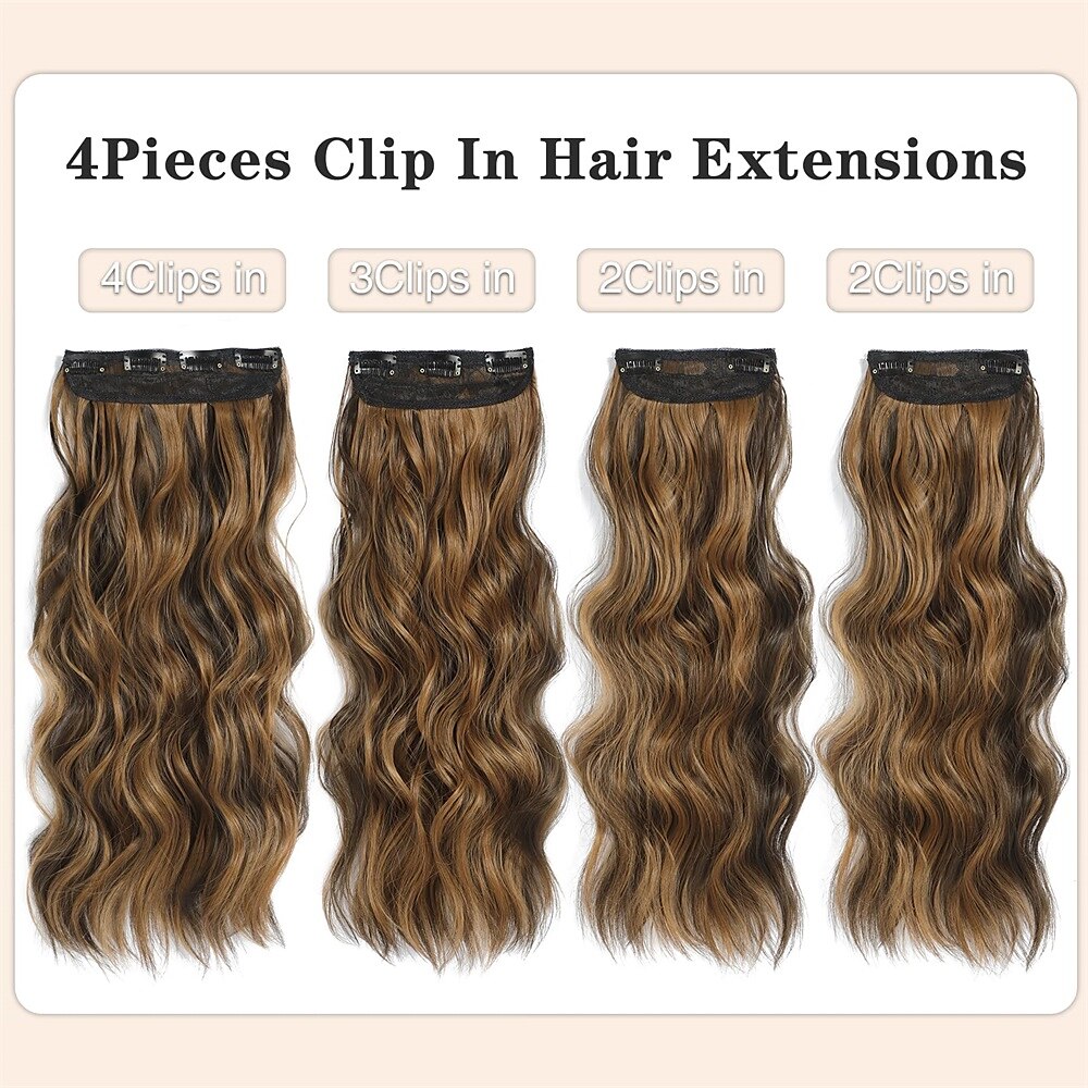 Synthetische uitbreidingen Klemmen Synthetisch haar Lang Haarextensies Clip-in 4 stuks Zacht Hittebestendig Pluizig Dames 2025 - $18.49 –P2