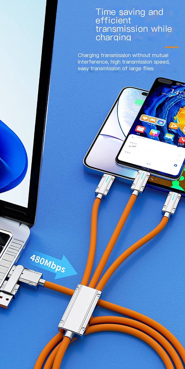 USB C-kabel Bliksemkabel 100W 3.9ft USB A naar USB C USB A naar Lightning USB A naar micro B 6 A Snellader Hoge gegevensoverdracht 3 in 1 Voor Macbook iPad Samsung Mobiele telefoonaccessoire 2025 - $18.99 –P8