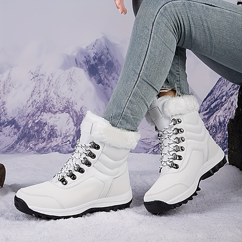 Women's White Winter Snow Boots with Faux Fur Lining and Lace-Up Design - Waterproof and Insulated Cold Weather Footwear 2025 - $59.99 –P2