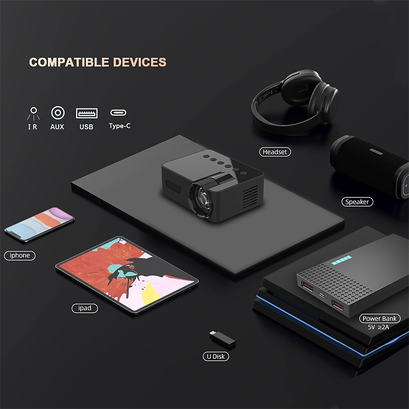 YT100 Mini Projector Wireless WIFI Display Screen Mirror with iOS and Android Smartphones Support USB Input Pocket Projector for Classic Movie Kids Animation 2025 - $63.99 –P5